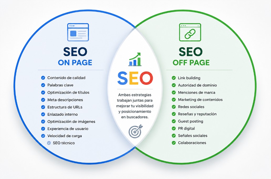 Comparativa de estrategias SEO on page vs off page para startups